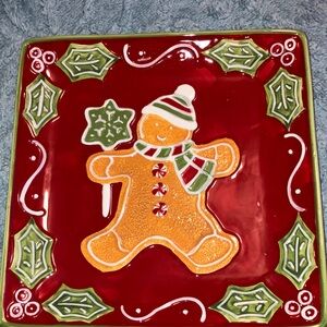 Certified International Red and Green Gingerbread Platter 10”